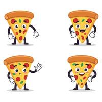 Funny Pizza Slice Set with Happy and Angry Expressions vector