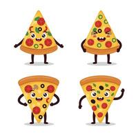 Cheesy Pizza Slice Art Set with Funny Expressions vector