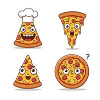 Cartoon Pizza Face Set with Various Mood Expressions vector