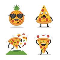 Silly Pizza Slice Set with Cute and Angry Emotions vector