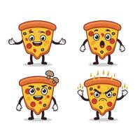 Angry Cheesy Pizza Slice Set with Different Emotions vector