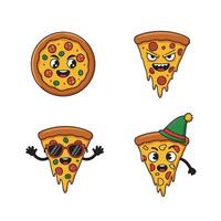 Expressive Funny Pizza Slice Set with Mood Swings vector