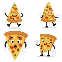Expressive Pizza Slice Set with Happy and Angry Moods vector