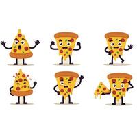 Cute Funny Pizza Slice Set with Smiling Cartoon Faces vector