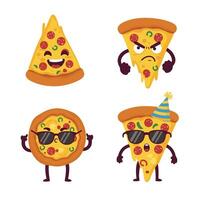 Cheesy Pizza Slice Art Set with Playful Expressions vector