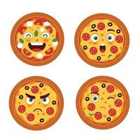 Cheesy Pizza Slice Character Set with Funny Emotions vector