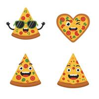 Angry and Joyful Pizza Slice Set with Cartoon Style vector