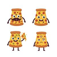 Funny Pizza Slice Art Set with Different Emotions vector