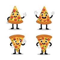 Cartoon Pizza Mood Set with Happy and Angry Faces vector