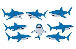 Shark Cartoon Sea Creature Collection Hand-Drawn Design vector