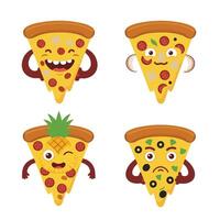 Funny Pizza Slice Cartoon Set with Playful Expressions vector