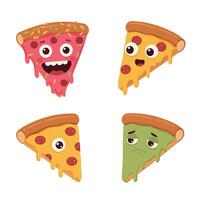 Cute and Angry Pizza Slice Set with Expressive Faces vector