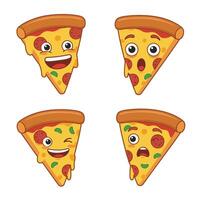 Playful Pizza Slice Set with Happy and Furious Looks vector