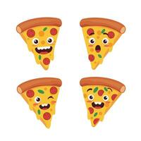 Cartoon Pizza Mood Art Set with Happy and Angry Faces vector