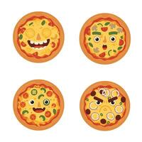Cheesy Pizza Slice Collection with Happy and Angry Faces vector