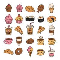 Kawaii Bubble Tea and Coffee Cups with Playful Smiling Faces vector