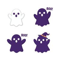 Halloween Ghost Smiling Cute Ghost Boo Floating in Night Sky vector