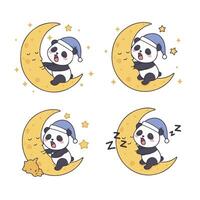 Cartoon Panda Night Sky Relaxing Sleeping Panda with Stars vector
