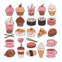 Pizza and Ice Cream with Fun Doodle Cupcakes and Sushi Rolls vector
