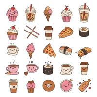 Kawaii Bubble Tea and Coffee Featuring Smiling Sweets and Snacks vector