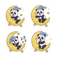 Sleepy Panda Moon Dream Cute Cartoon Panda Sleeping on Moon vector