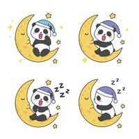 Adorable Sleeping Panda on Crescent Moon Night Sky Design vector