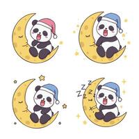 Sweet Dreaming Panda Sleeping on Crescent Moon with Stars vector