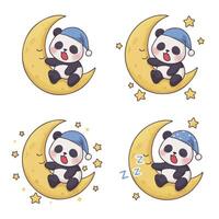 Panda Sleeping on Moon Peaceful Night Scene with Star Glow vector