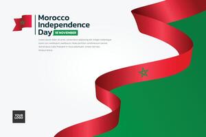 morocco independence day background with red and green ribbon vector