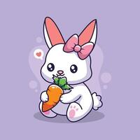 Cute bunny with carrot. illustration in a flat style. vector