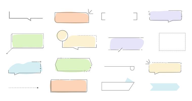 Title frame quote text box border cute simple line speech bubble. Comic dialog shape. Information elements, note decoration. Retro template.