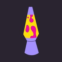 Isolated retro lava lamp neon light graphic set. Psychedelic magma luminous illustration with pink yellow purple shining float bubbles. Colorful glass bottle clipart hand drawn vector