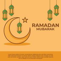 ramadan mubarak greeting card design concept with lantern, mosque and moon star vector