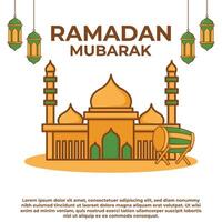 ramadan mubarak greeting card design concept with mosque and lantern lamp vector