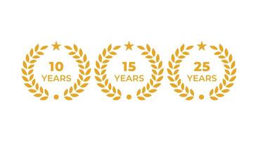 anniversary icon design template for 10 years, 15 years and 25 years vector