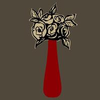 A bouquet of beige roses with black outline in a wide minimalist vase. Botanical retro postcard. Illustration of a stylish decor element. vector