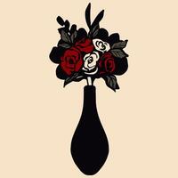 A bouquet of red and beige roses in a black vase isolated on a background. Illustration of the bouquet. A botanical decor element. vector