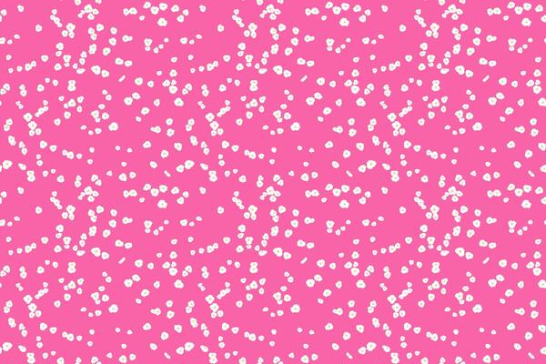 Seamless pattern of tiny white floral dots, small spots, little drops scattered across a pink background. This playful, minimalist design for print, textiles, gift wrap, wallpapers, stationery