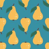 Pear seamless pattern. Pear fruit with leaf. Organic vitamins and healthy nutrition. Flat design, doodle style. Fabric design. vector