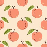 Peach seamless pattern. Peach fruit with leaf. Organic vitamins and healthy nutrition. Flat design, doodle style. Graphic texture. Fabric design. vector