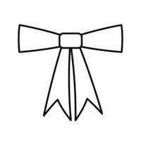 Hand drawn tied bow icon. Geometric Tied ribbon in doodle style. Outline Decoration element. Isolated on white. vector