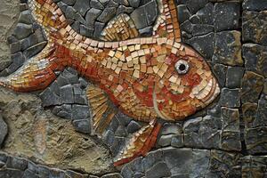 A mosaic fish on a wall photo