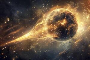 An image of a ball in space with stars photo