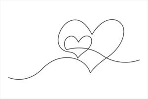 Continuous one line art drawing of heart valentine's day love isolated illustration design vector