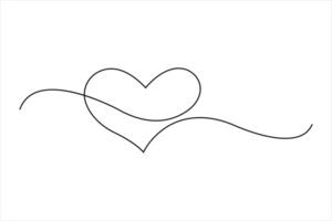 Continuous one line art drawing of heart valentine's day love design icon vector