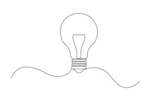 Continuous one line drawing of electric light bulb vector