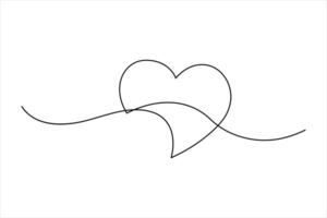 Continuous single line drawing of heart valentine's day love isolated hand drawn illustration vector
