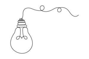 Continuous one line art drawing of electric light bulb vector