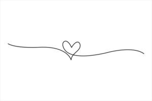 Continuous one line art drawing of heart valentine's day love design vector