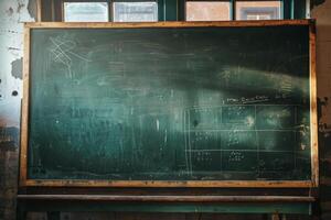 A blackboard with chalk on it in an old building photo